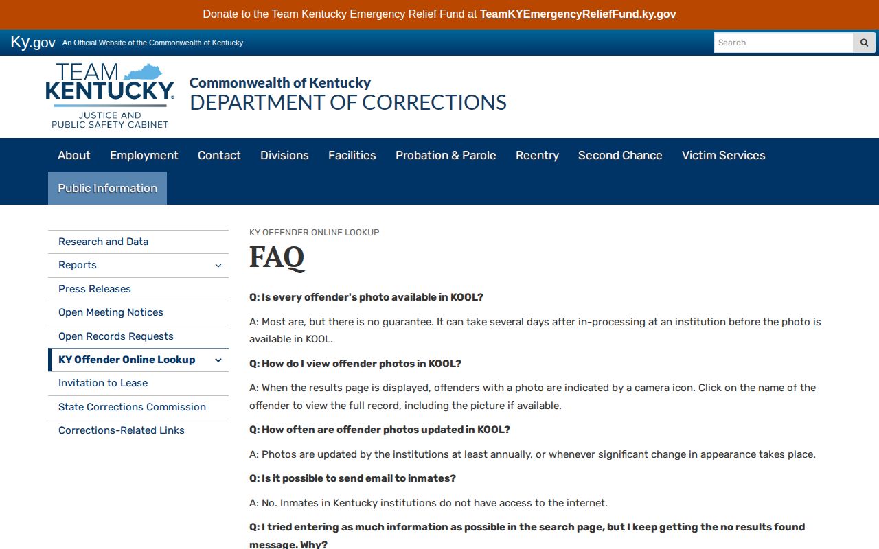 Kentucky DOC offender photo lookup for Owen County records