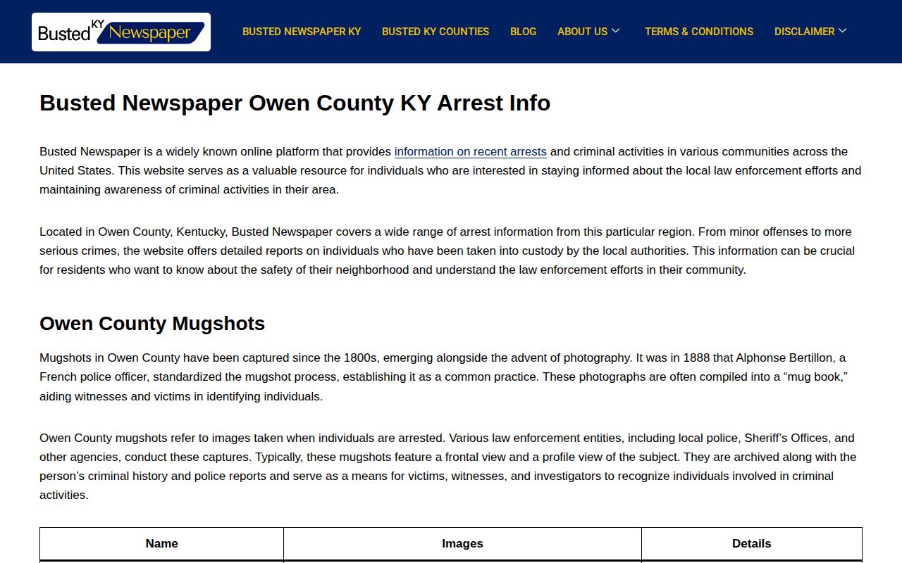 Unofficial Owen County mugshot and arrest index page