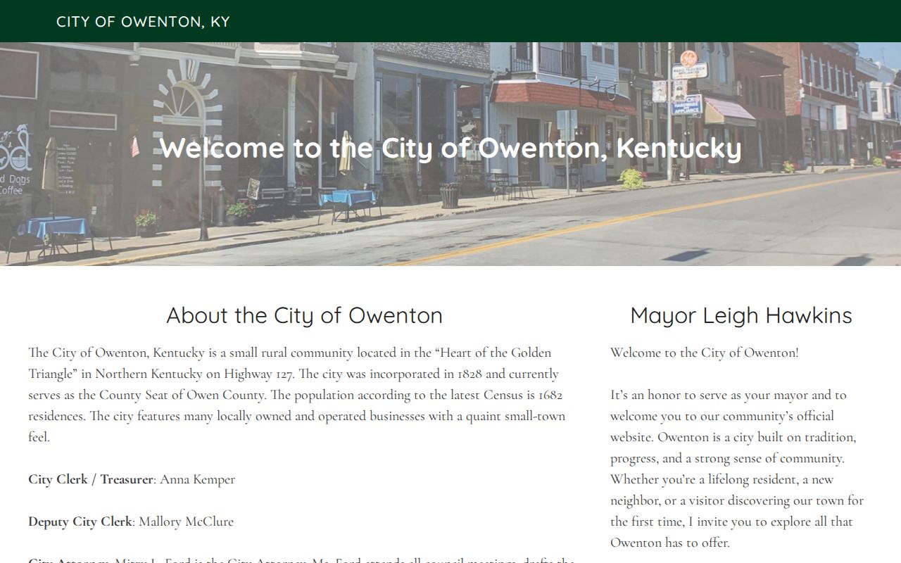 Official City of Owenton website with city and police information